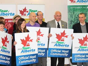 Brice Roy/QMI Agency
Representatives of the host communities (Devon mayor Anita Fisher at left) of this summer’s Tour of Alberta gathered in Red Deer for the official announcement of their participation with the tour on Tuesday, Mar. 5.