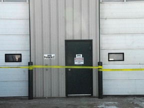 Police taped off this building in the Mountview Business Park industrial area west of the airport after a man was killed in what is believed to be a workplace explosion outside a building around 9:30 a.m. on Thursday, March 7, 2013 in Grande Prairie, Alta. Occupational Health and Safety is investigating. PATRICK CALLAN/DAILY HERALD-TRIBUNE/QMI AGENCY