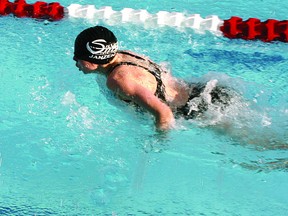 Fourteen-year-old Brooklyn Janzen races in the butterfly, her top event. Photo Supplied