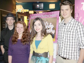 Alex Sterling, 17, left, Paige Newman, 16, Sienna Gagner, 14, and Eric Stewardson, 16, play the lead roles in 'Our Minds Matter,' a video project organized by the Chatham-Kent Public Health Unit to raise awareness about mental health. The premiere was held Wednesday  March 6, 2013 at Galaxy Cinemas in Chatham Ont. TREVOR TERFLOTH/ THE CHATHAM DAILY NEWS/ QMI AGENCY