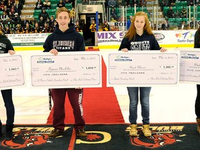 The 2013 Medigas Scholarship winners were recognized with an on-ice ceremony this week at Yardmen Arena. (Michael J. Brethour for The Intelligencer.)