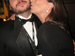 Scott Pietrangelo gets a backstage kiss from mom Julie before singing Feb. 18 at Carnegie Hall, New York City (Contributed photo)