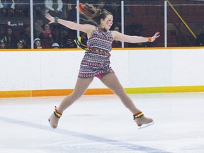Rebecca Dagenais, a member of the Gold Interpretive program, performs "Waka Waka - Tribute to Africa" during the Pembroke Skating Club's season finale, held at the Pembroke and Area Community Centre on Wednesday evening. This was her last performance as a member of the club, as she is leaving after 12 years to attend university. For more community photos, please visit our website photo gallery at www.thedailyobserver.ca.