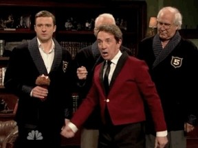 Justin Timberlake with Martin Short and Steve Martin and Chevy Chase (NBC Handout)