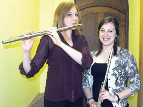 Flutists Laura Andrew, left, of Oakville, and Madison Deppe, of Mississauga, both fourth-year students at Western University, were among those auditioning Saturday for a chance to play with the Stratford Symphony Orchestra. (DONAL O'CONNOR The Beacon Herald)