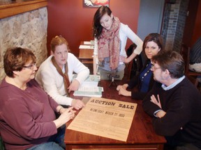 Brenda Vanderlip (left) recounts a period in her family's history to members of an oral history project being compiled by volunteers Jennifer Fearnside and Rachel McNeill, project co-ordinator Carolee Dunn, and John Robertson, executive director the Brant Historical Society. (MICHAEL-ALLAN MARION The Expositor)