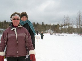 The Kirkland Lake snowshoe trail system has recently expanded. To view the snowshoe trail map visit www.mykirklandlake.com and then by clicking on the Kirkland Lake Cross Country Ski Runners club link.in the photo to the right Leslie Kirchmayer and Danielle Lafond head out for a snowshoe at the trailhead.