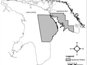 The area covered by the new, five-year Saugeen Ojibway Nation - Ministry of Natural Resources and Forestry commercial fishing agreement, signed Tuesday, which leaves the boundaries the same.