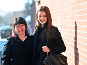 Patti Chabot (left) and her daughter Kayley, 16, pose for a photograph outside of the Daily Herald-Tribune office on 100 Street last week. Kayley is home for a short break from her job as a model with Ford Models of New York. (Aaron Hinks/Daily Herald-Tribune)