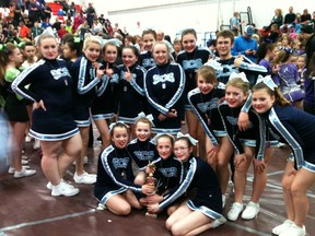 The senior team after their win in Red Deer. The team ranges in age from 10 to 19 years and several of the athletes are in their first season of cheer. That “just goes to show what hard working and dedicated kids can do even without experience,” head coach Holly-Ann Elliott said.