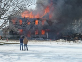 Flames engulf what was left of the Dunkeld Restaurant in a photograph taken about around 2:30 Sunday afternoon.