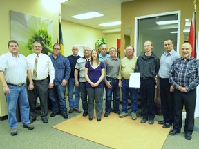 Representatives from nine rural municipalities with the signed Twin Lakes Planning District agreement.