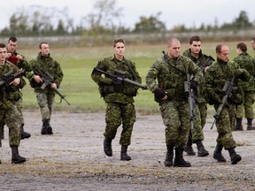 Dozens of Van Doos, members of the 22e Infantry Regiment based in Valcartier, Que., participate in an  exercise as part of Exercise Mountain Star, a two-week training exercise hosted by 8 Wing/CFB Trenton. (JEROME LESSARD/ QMI AGENCY)