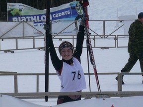 Sarah Gaudette celebrates at the 26th annual National Cadet Biathlon Competition.