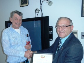 Miron Croy received QE II Diamond Jubilee medal from MLA Hector Goudreau