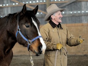 Maurice Bois, a master in natural unity in horsemanship, explains to pick up on the subtle clues of a horses body language and get into their mindset in order to work safely around them during a seminar at Cowboy 40 Ranch in Palmyra, On. (DIANA MARTIN, Chatham Daily News)