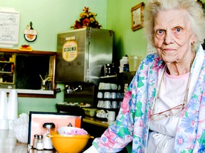 Irene Smith is pictured behind the counter of her popular restaurant in downtown Bothwell, in October 2011, a few days prior to her 85th birthday. She died this week at age 86 after nearly 50 years in the restaurant business. (QMI Agency)