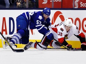 Maple Leafs defenceman Mike Kostka, a healthy scratch against the Penguins on Thursday, says he'll never become complacent. "I’m always working every day to try to continually improve my game," he said. (REUTERS)