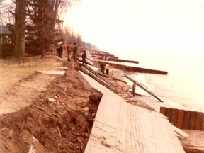 Sarnia's Julie Campbell took this photograph of the damage to Old Lakeshore Road near Bright's Grove caused by the St. Patrick's Day Storm of March 1973. She said sections of the lakeside roadway were "broken like cookies." Sarnia, Ont., March 13, 2013 (Submitted photo)