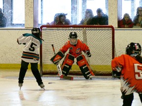 Maya Mattu of Paris's Team Wight U10 ringette squad moves in for a Sunday, March 10, 2013 against the Burlington Blast at Nelson Arena. Team Wight won the game 7-2. SUBMITTED PHOTO