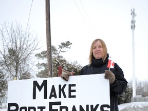 Melissa Chalmers was part of a protest against a new cell tower in Port Franks Saturday. The 44-year-old is sensitive to electromagnetic radiation and is part of the Lakeshore Coalition group that wants to make the north Lambton Shores community Canada's first electomagnetic radiation reduced area. TYLER KULA/ THE OBSERVER/ QMI AGENCY