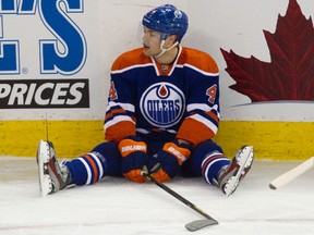 Taylor Ha﻿ll reacts after being called for a high stick during the second period of the Edmonton Oilers’ 3-2 overtime loss to the Detroit Red Wings at Rexall Place on Friday.
Codie McLachlan/Edmonton Sun