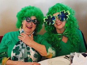 18 march quonta

cutlines:
Edna Boudreau, left, and Lois Turner, of Elliot Lake, let their St. Patrick's Day spirit hang out during the QUONTA Drama Festivals' award luncheon, Sunday, at the Clarion Resort Pinewood Park.