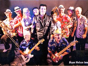 Peter Irwin will perform as the King of Rock and Roll at the Memories of Elvis show in Chesley this May. He is pictured with the Jailhouse Rock Band.