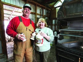 Dave and Brenda Kerr in their sugar shack at Maple Lim Farms.