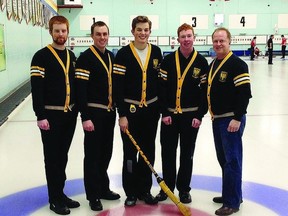 Kingston native Peter Andersen and his Dalhousie University curling team have won a ticket to the 2013 Canadian Interuniversity Sport curling championships in Kamloops, British Columbia. Pictured from left to right are Lee Buott, Tyler Gamble, Andrew Komlodi,  Andersen and the team's former coach, Rob Harris.      Supplied photo.