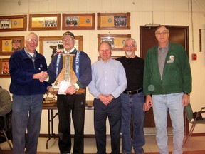 The Joe Gubbels Funspiel caps off the curling season for the New Horizons Curling League and is set to get underway Tuesday at 9 a.m. at the McIntyre Curling Club. The first-place trophy last year was presented by, from left Don Critchley to skip Orval Turcotte, vice Paul Kleinhuis, second Ron Hueston and lead Ray Schizkoskie. See B2 for more details.