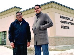 Holiday Inn owners Abdul, left, and Ali Rehman stand outside the Brockville Convention Centre, where they are welcoming the public to view the new facility during a series of open house opportunities Tuesday through Friday. (NICK GARDINER/The Recorder and Times)