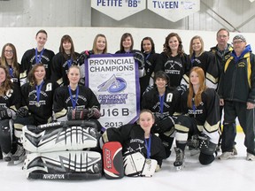 The Drayton Valley Hot Shots bask in the glow of their golden medal win at the U16 provincial ringette championships.