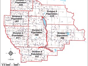Vulcan County's new division boundaries, which come into effect in time for the municipal election in October. Map courtesy of Vulcan County