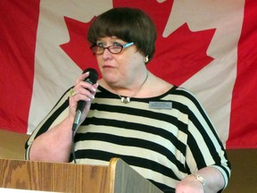 Karen Lambert of the Alzheimer Society of Manitoba, Portage la Prairie branch, spoke to club members during Tuesday's meeting about the stigma of Alzheimer's Disease and how they can get educated. (ROBIN DUDGEON/PORTAGE DAILY GRAPHIC/QMI AGENCY)