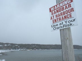 A sign warms boaters using the boat launch at the Wiarton harbour.