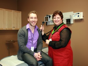 Janice Bull, clinical lead for the Wood Buffalo Primary Care Network, and spokesperson Jordan Hiltunen pose in one of the examining rooms at a new after-hours clinic. Scheduled to open on April 3, the clinic is located at 8600 Franklin Ave., next to the Shoppers Drug Mart. VINCENT MCDERMOTT/TODAY STAFF