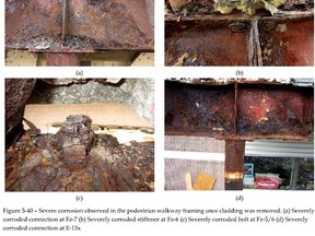 Images from the NORR report illustrating the rusting issues that plagued the Algo Centre Mall.