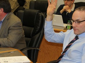 Timmins city council member Todd Lever voted against the Timmins 2013 operating budget Monday night.   Timmins Times LOCAL NEWS photo.