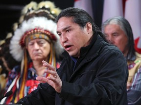 Chief Allan Adam  of the Athabasca Chipewyan First Nation speaks to media in Ottawa in this 2013 file photo. ANDRE FORGET/QMI AGENCY