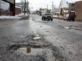 Potholes are a common problem when the snow melts in Timmins, especially along Hwy. 101 as it passes through the city. With the provincial government canceling its Connecting Link program, which funds provincial roadways through cities, Timmins is looking for any help it can find to fix its pothole-punctured streets.