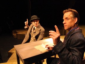 Richard Sheridan Willis, left, is Heinrich Mann, and Stephen Sparks is Monsieur Pierre in the Sudbury Theatre Centre production of The Clockmaker. JOHN LAPPA/THE SUDBVURY STAR/QMI AGENCY