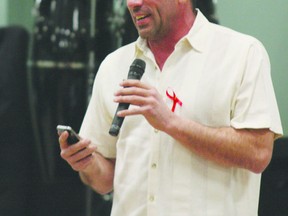 Wes Michalycia’s brother-in-law Mike Froese gives a speech at a fundraiser to benefit Michalycia and his family, after he was injured in a recent home explosion that killed one and left two hospitalized.

Photo by Aaron Taylor/Fort Saskatchewan Record/QMI Agency