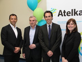 From left are Atelka co-founder Georges Karam, acting mayor Denis Thibault, CEO Michael Vineberg, and president Elizabeth Tropea at the Cornwall grand opening.