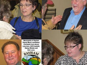 Candidates for deputy mayor in The Municipality of Bayham's by-election Monday, are: (clockwise from above) Lynn Acre, Cliff Evanitski, Rainey Weisler and Bob Lozon. Jeff Tribe/Tillsonburg News