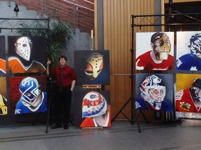 Sarnia's Michael Slotwinski has been touring the province with his popular art exhibit, Hockey's Masked Men. The 23-year-old will be featured on an OMNI TV program this Saturday. SUBMITTED PHOTO/ THE OBSERVER/ QMI AGENCY