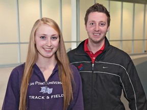 BRIAN THOMPSON, The Expositor

Cozette Collin, 17, of Assumption College, will be heading to High Point University in North Carolina on a track and field scholarship.  With her is her coach, Cory Currie of the Brantford Track and Field Club.