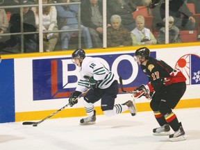 Garrett Meurs seen here flying down the wing in the 2011 OHL playoffs with his Plymouth Whalers team. Meurs recently signed an entry level contract with the Colorado Avalanche.
