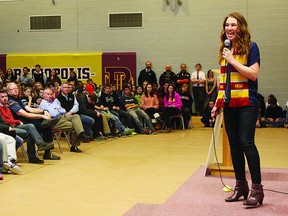 Canadian summer and winter Olympian Clara Hughes spoke to Kingston and area students at Regiopolis-Notre Dame Secondary School on March 20 as part of a Boys and Girls Club of Kingston event.      Ian MacAlpine-QMI Agency
