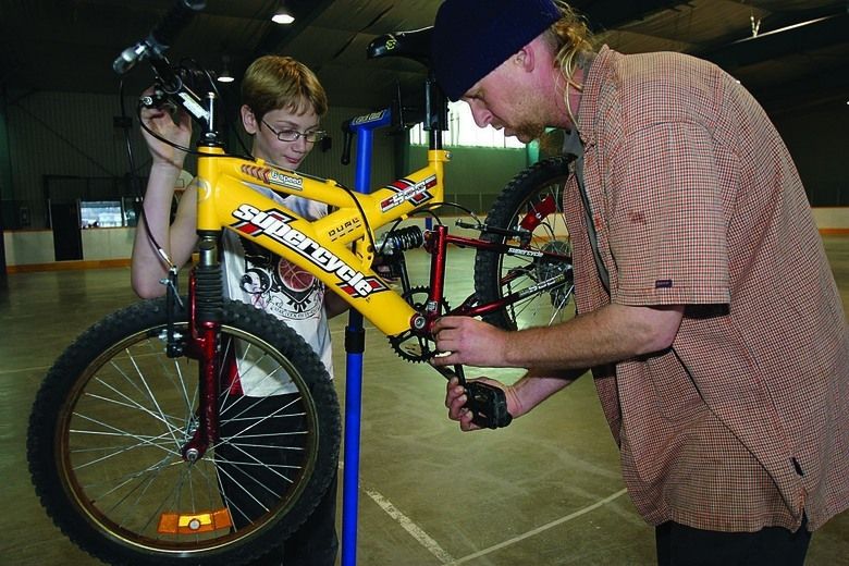 Yellow bike shop action